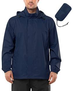 Outdoor Ventures Regenjacke Herren Wasserdicht Ultraleichte Dünne Faltbare Regenmantel Atmungsaktiv Fahrrad Regenjacke Sport Navy Blau L von Outdoor Ventures