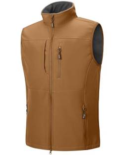 Outdoor Ventures Softshell Weste Herren Wasserdicht Winddichte Ärmellose Jacke Sportlich,Mehrere Taschen Body Warmer Golf Softshellweste für Männer Braun XL von Outdoor Ventures