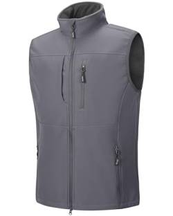 Outdoor Ventures Softshell Weste Herren Wasserdicht Winddichte Ärmellose Jacke Sportlich,Mehrere Taschen Body Warmer Golf Softshellweste für Männer Hellgrau 2XL von Outdoor Ventures