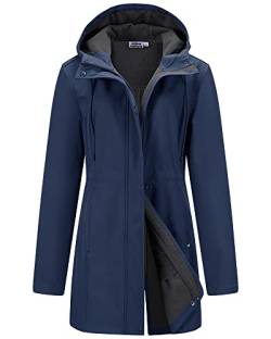 Outdoor Ventures Softshelljacke Damen Regenjacke Funktionell Leicht Regenmantel Windbreaker Wasserdicht Wanderjacke Atmungsaktiv Outdoor Jacke mit Kapuze für Frühling Herbst Winter, MidnightBlue, 46 von Outdoor Ventures