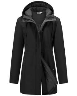 Outdoor Ventures Softshelljacke Damen Regenjacke Funktionell Leicht Regenmantel Windbreaker Wasserdicht Wanderjacke Atmungsaktiv Outdoorjacke mit Kapuze für Frühling Herbst Winter Schwarz XL von Outdoor Ventures