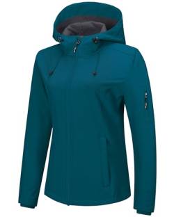 Outdoor Ventures Sportjacke Damen Wasserdichte Atmungsaktiv Softshelljacke - Übergangsjacke Winddichte Regenjacke Funktionsjacke mit Kapuze DarkCyan XL von Outdoor Ventures