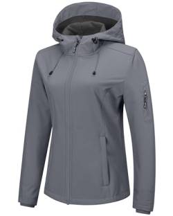 Outdoor Ventures Sportjacke Damen Wasserdichte Atmungsaktiv Softshelljacke - Übergangsjacke Winddichte Regenjacke Funktionsjacke mit Kapuze Hellgrau XL von Outdoor Ventures