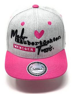 Outfitfabrik Kids/Kinder Snapback Cap Mehr Räubertöchter, weniger Tussis in grau mit rosa Schirm und 3D-Stick, verstellbar, One Size von Outfitfabrik