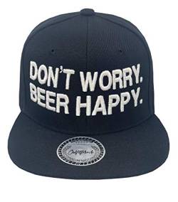 Outfitfabrik Snapback Cap Don´t Worry, Beer Happy! in schwarz mit 3D-Stick (Sprueche, Geschenk, Statement, Saufen fetzt), für Männer und Frauen, verstellbar von Outfitfabrik