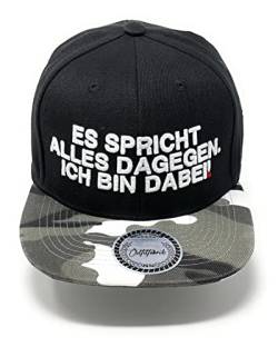 Outfitfabrik Snapback Cap Es spricht Alles dagegen. Ich Bin dabei in schwarz/Camouflage mit 3D-Stick in weiß (Lifestyle, Provokation, Statement, Army, Tarnmuster, camo), verstellbar von Outfitfabrik