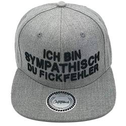 Outfitfabrik Snapback Cap Ich Bin sympathisch du Fickfehler in grau mit schwarzem 3D-Stick (Festival, Lifestyle, Provokation, Statement) von Outfitfabrik