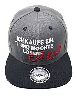 Outfitfabrik Snapback Cap Ich kaufe EIN i und möchte lösen in dunkelgrau mit schwarzem Schirm und 3D-Stick (Lifestyle, Provokation, Statement), One Size, für Männer und Frauen, verstellbar von Outfitfabrik