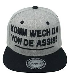 Outfitfabrik Snapback Cap Komm wech da von de Assis!! in grau/schwarz mit 3D-Stick (Lifestyle, Provokation, Statement) für Männer und Frauen, verstellbar von Outfitfabrik