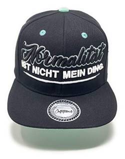 Outfitfabrik Snapback Cap Normalität ist Nicht Mein Ding in schwarz mit 3D-Stick in schwarz/Mint/weiß (Lifestyle, Provokation, Statement), One Size, verstellbar, für Männer und Frauen von Outfitfabrik