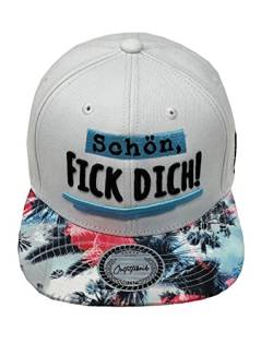 Outfitfabrik Snapback Cap Schön, fick Dich in weiß, Schirm mit Palmen-Print, 3D-Stick (Provokation, Statement) für Herren und Damen, One Size, verstellbar von Outfitfabrik