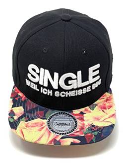 Outfitfabrik Snapback Cap Single, Weil ich scheiße Bin in schwarz mit Flower-Muster-Schirm und 3D-Stick in weiß (Statement, Spruch, Blumen), One Size von Outfitfabrik