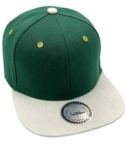Outfitfabrik Snapback Cap für Herren und Damen, blanko Kappe in grün (Old-English-Green), gerader Schirm in weißer Alcantara-Optik (Unisexcaps) von Outfitfabrik