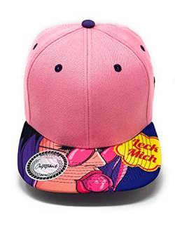 Outfitfabrik Snapback Cap für Herren und Damen, blanko Kappe in rosa mit geradem Schirm Lollipop-Leck Mich, Unterseite lila (Unisex) von Outfitfabrik