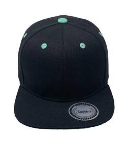 Outfitfabrik Snapback Cap für Herren und Damen, blanko Kappe in schwarz mit geradem Schirm, Unterseite in Mint (Unisex) von Outfitfabrik