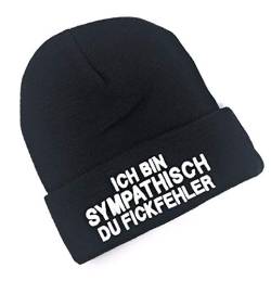 Outfitfabrik &Hearts; Beanie Ich Bin sympathisch du Fickfehler! in schwarz mit 3D-Stick in weiß (Wintermütze, Statement, Provokation), für Männer und Frauen von Outfitfabrik