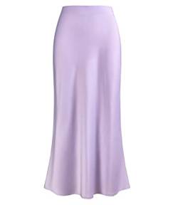 Outoshe Damen Satin Hohe Taille Maxiröcke Versteckter Elastischer Bund A-Linie Langer Rock, Z Back Slit Lilac, XX-Large von Outoshe