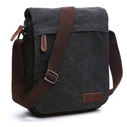 Outreo Herren-Umhängetasche, Retro, Umhängetasche, Vintage, Aktentasche, Umhängetasche, aus Segeltuch, für Laptop, Freizeit, Börse, Handtasche, Schwarz, L, Retro, Vintage von Outreo