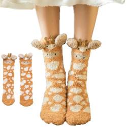 Oveallgo Giraffensocken, Giraffen-Fuzzy-Socken, Giraffen-Geschenke für Frauen, Giraffensocken, Fuzzy-Socken für Frauen (DE/NL/SE/PL, Numerisch, 35, 40, Regular, Regular, Giraffen) von Oveallgo