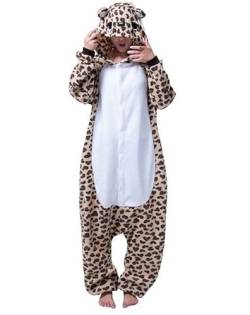 Pyjama Jumpsuit Erwachsene Onesies Tier kostüm Kigurumi Karneval Halloween Schlafanzug Party Show Weihnachten Cosplay Unterwäsche für Unisex Damen Herren, Leopard Braun, XS von Ovender