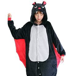 Pyjama Jumpsuit Erwachsene Onesies Tier kostüm Kigurumi Karneval Halloween Schlafanzug Party Show Weihnachten Cosplay Unterwäsche für Unisex Damen Herren, Schwarze Fledermaus, L von Ovender
