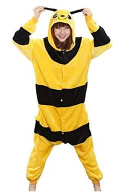 Pyjama Jumpsuit Erwachsene Onesies Tier kostüm Kigurumi Karneval Halloween Schlafanzug Party Show Weihnachten Cosplay Unterwäsche für Unisex Damen Herren (M, gelbe Biene) von Ovender