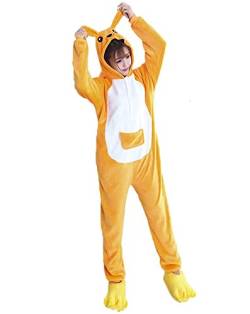 Pyjama Jumpsuit Erwachsene Onesies Tier kostüm Kigurumi Karneval Halloween Schlafanzug Party Show Weihnachten Cosplay Unterwäsche für Unisex Damen Herren (S, Känguru Orange) von Ovender