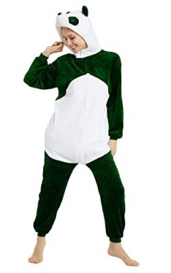 Pyjama Jumpsuit Erwachsene Onesies Tier kostüm Kigurumi Karneval Halloween Schlafanzug Party Show Weihnachten Cosplay Unterwäsche für Unisex Damen Herren (S, Panda 3D Grün) von Ovender