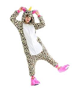 Pyjama Jumpsuit Erwachsene Onesies Tier kostüm Kigurumi Karneval Halloween Schlafanzug Party Show Weihnachten Cosplay Unterwäsche für Unisex Damen Herren (S, Pony Leopardo) von Ovender
