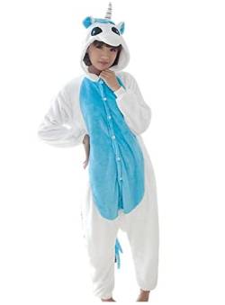 Pyjama Jumpsuit Erwachsene Onesies Tier kostüm Kigurumi Karneval Halloween Schlafanzug Party Show Weihnachten Cosplay Unterwäsche für Unisex Damen Herren - M - Einhorn hellblau von Ovender