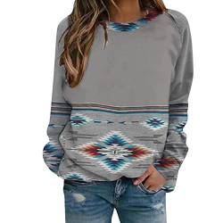 Frauen lose Oberteile Bluse Western Style Rundausschnitt Top digitaler Druck Farbe Casual-Hemd Langarm-Soft-Top Pullover Sexy von OverDose Boutique