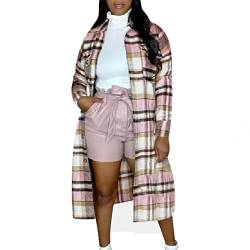 OverDose Boutique Casual Plaid Print Outwear Winter Langarm Lange Jacke Trenchcoat mit lila Jacke Winterjacke Damen Mantel (Pink, S) von OverDose Boutique