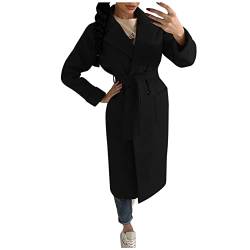 OverDose Boutique Damen Mantel Hellblau Damen Peacoat Trenchcoats Lässiger mittellanger Mantel Open Front Cardigan Outwear Wollfleece Wintermantel mit Gürtel Damen Kurzmantel Winter von OverDose Boutique