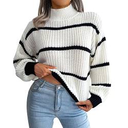 OverDose Boutique Winter Damen Übergroßer Langarm Gestreifter Pullover Lässiger Rollkragen Seitlich Geteilter Tunika Pullover Pullover Strickoberteile Rollpulli Damen von OverDose Boutique