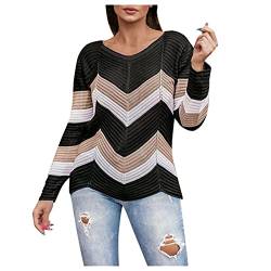 Overdose Damen Bekleidung Freizeit Langarmshirts Pulli Herbst Stricken Streifen Sweatshirts Pullover Tunika Rundhals Female Aushöhlen Oberteile Tops Mode für Frauen(Schwarz,S) von OverDose Boutique