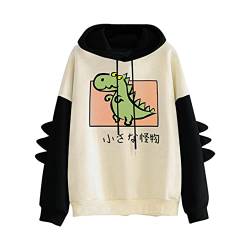 Overdose Damen Kawaii Hoodie Kapuzenpullover Herbst Winter Warm Süßer Dinosaurier Pulli Outwear Langarm Sweatshirt Mädchen Pullover Bluse Tops für Party Reisen Tägliche(Cb-Schwarz,XXL) von OverDose Boutique