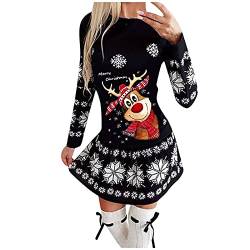 Overdose Damen Kleider Herbst Winter Freizeitkleider Merry Christmas Minikleid Rundkragen Weihnachtsdruck Sweater Dress Mode Festtagskleid Xmas Abendkleider(A-Schwarz,3XL) von OverDose Boutique