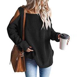 Overdose Damen Tunika Schulterfrei Blusen Fledermausärmel Hemd Dick Tops Stricken Oberteile Herbst Winter Sweatshirts Mode Einfarbig Bluse Langarm Sweater Rundhals Pulli Mode Pullover(Schwarz,XXL) von OverDose Boutique