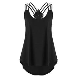 OverDose Damen Bandagen ärmellose Weste High Low Tank Top Bluse T Shirt Hinweise Strappy Tops (EU-52/CN-5XL, Schwarz) von OverDose Damen