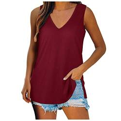 OverDose Damen Casual Sommer Tops Strand Ärmellos Frauen Lose beiläufige O Neck Plissee Flowy Tank Tops T-Shirt Freizeit Oberteile Tees Pullis (3XL, X-a-Wein) von OverDose Damen