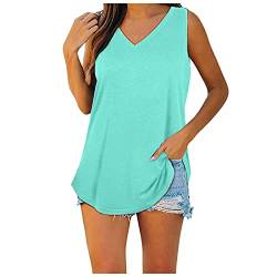 OverDose Damen Casual Sommer Tops Strand Ärmellos Frauen Lose beiläufige O Neck Plissee Flowy Tank Tops T-Shirt Freizeit Oberteile Tees Pullis (3XL, X-a-grün) von OverDose Damen