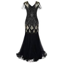OverDose Damen Damen Abendkleid 20er Jahre Kleid Pailletten Gatsby Maxi Langes Ballkleid von OverDose Damen