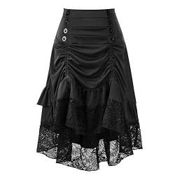 OverDose Damen Damen Vintage Steampunk Victorian Goth Spitze Party Rock Vordere Taste Niedrig hoch Rock Unregelmäßigen Cocktail Chiffon Spitze Cosplay Kostüm von OverDose Damen