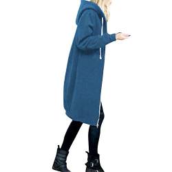 OverDose Damen Herbst Winter Outing Stil Frauen Warm Reißverschluss Öffnen Clubbing Dating Elegante Hoodies Sweatshirt Langen Mantel Jacke Tops Outwear Hoodie Outwear（Blau，EU-44/CN-XXL） von OverDose Damen