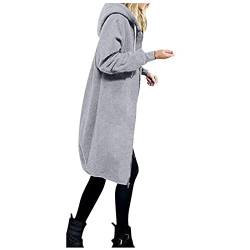 OverDose Damen Herbst Winter Outing Stil Frauen Warm Reißverschluss Öffnen Clubbing Dating Elegante Hoodies Sweatshirt Langen Mantel Jacke Tops Outwear Hoodie Outwear (EU-42/CN-XL, W-Tief grau) von OverDose Damen