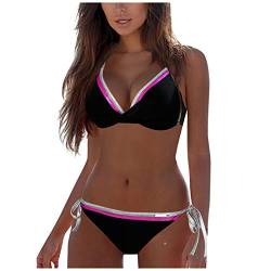 OverDose Damen Padded Push-Up-BH Dreieck Bedruckte Schlinge Bikini Set Badeanzug Badeanzug Bademode Beachwear Badeanzüge (M, X-Wassermelonenrot) von OverDose Damen