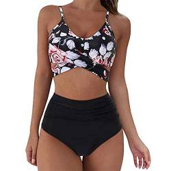 OverDose Damen Padded Push-Up-BH Dreieck Bedruckte Schlinge Bikini Set Badeanzug Badeanzug Bademode Beachwear Badeanzüge (XL, Y-Rosa) von OverDose Damen