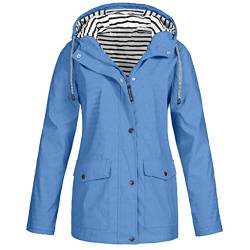 OverDose Damen Winter Sport Style Solide Regenjacke Outdoor Plus Jacken Wasserdichter Regenmantel mit Kapuze Windproof Light Funktionsjacke Open Jacke (U-Hellblau,EU-44/CN-2XL) von OverDose Damen