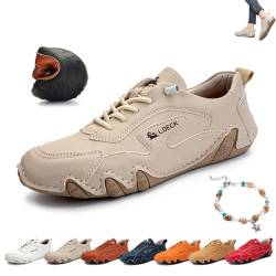 Damen-Sneaker aus italienischem handgefertigtem Leder, Outdoor-Sneaker mit weicher Sohle, rutschfest, wasserdicht, lässig, leicht, atmungsaktiv, Beck-Schuhe for Wandern, Wandern, Camping und Fahren ( von Overhil1s