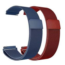 Overhil1s Edelstahl Mesh Uhrenarmband, 18mm 20mm 22mm 24mm Metall Mesh Uhrenarmbänder, Magnetverschluss Schnellverschluss Uhren Ersatzband for Herren Damen (Color : Blue+Red, Size : 20mm) von Overhil1s